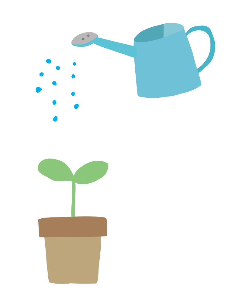 植木鉢にじょうろで水をあげるイラスト